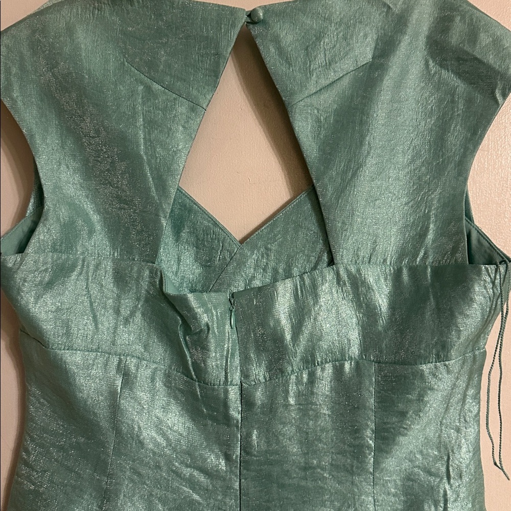 Maggy London One-Shoulder Teal Ruffle Sheath Dress - Picture 6 of 7